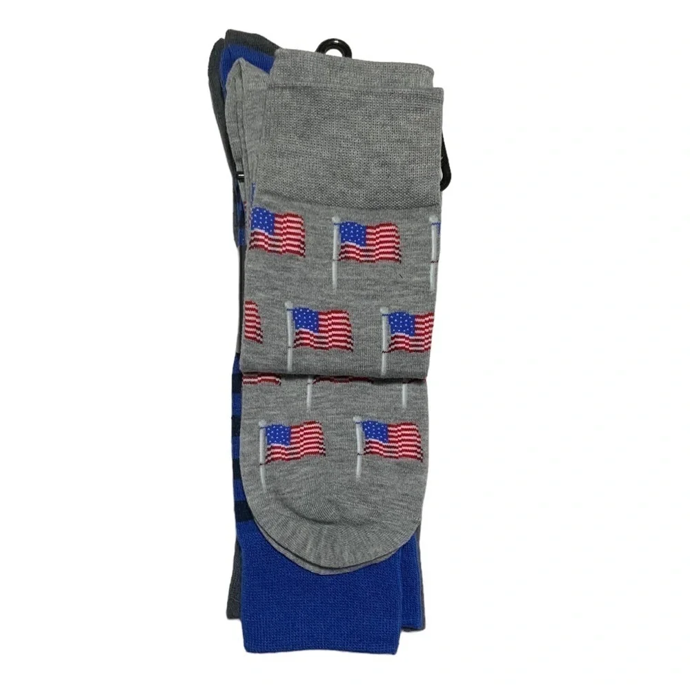 Hot Sox 3 Pack Flag Patriotic Theme Novelty Dress Crew Socks Gift Men’s Unisex